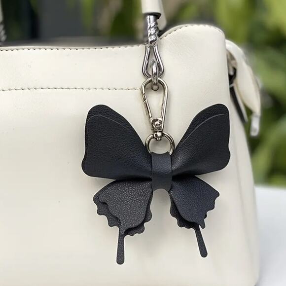 Black Butterfly Faux Leather Keychain Bag Charm - Picture 1 of 2